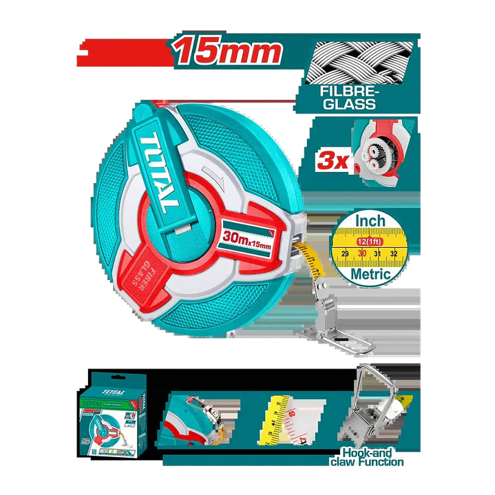 HUINCHA DE MEDIR FIBRA DE VIDRIO 30MTS X 15MM TOTAL 1