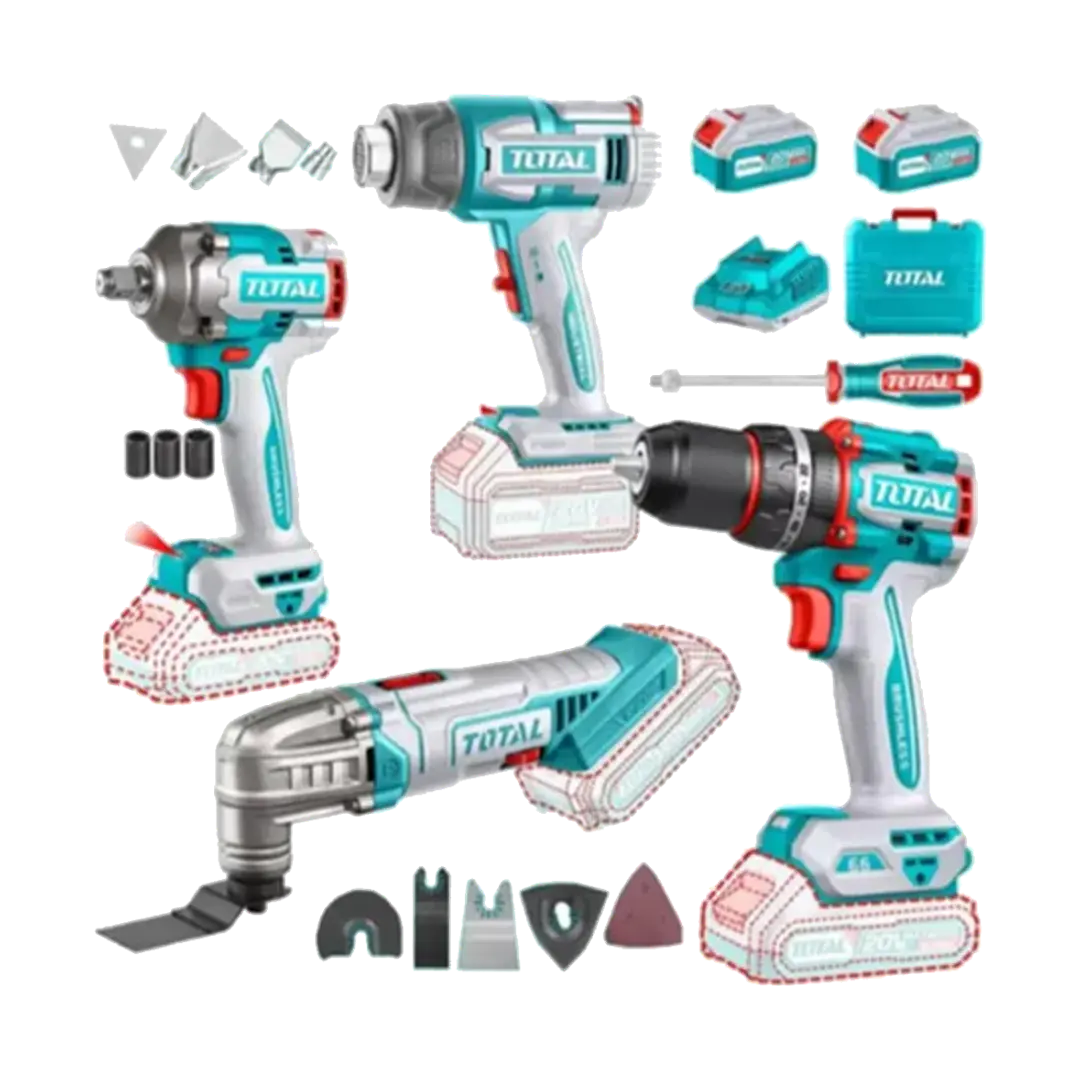 Llave Impacto+ Taladro+ Pistola De Calor+oscilante 20v Total 1