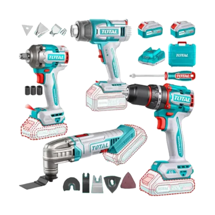 Llave Impacto+ Taladro+ Pistola De Calor+oscilante 20v Total 1