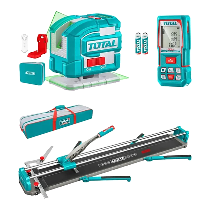 Kit corta ceramica + nivel laser+ medidor laser Total 1