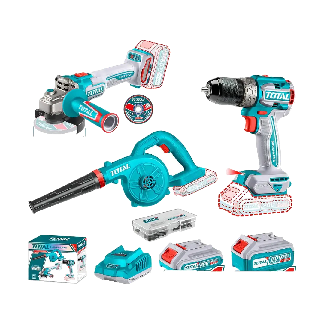 KIT TALADRO + ESMERIL + SOPLADORA INALAMBRICO 20V TOTAL 1