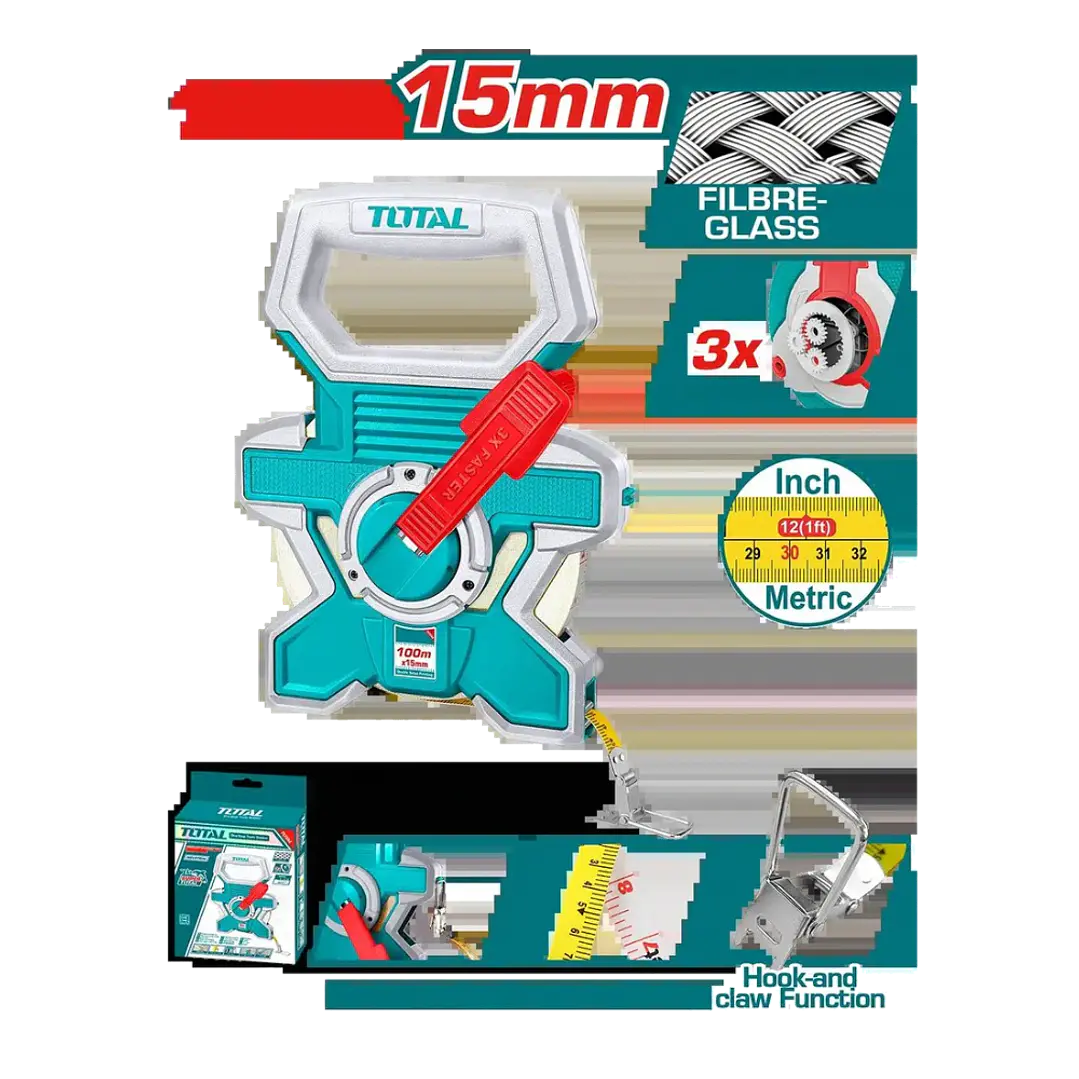 HUINCHA DE MEDIR FIBRA DE VIDRIO 100MTS TOTAL 1