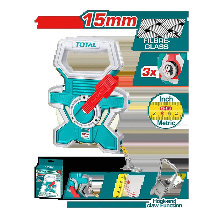 HUINCHA DE MEDIR FIBRA DE VIDRIO 100MTS TOTAL 1