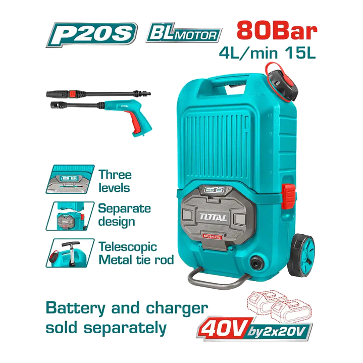HIDROLAVADORA INALAMBRICO 40V  80BAR TOTAL SIN BATERIA SIN CARGADOR 1