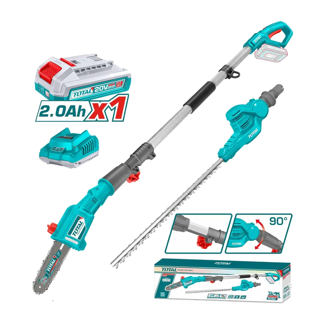 MOTOSIERRA MINI + CORTACETOS EXTENDIBLE INALAMBRICA 20V TOTAL 1