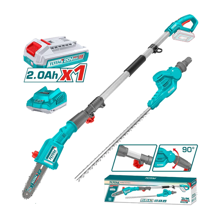 MOTOSIERRA MINI + CORTACETOS EXTENDIBLE INALAMBRICA 20V TOTAL 1