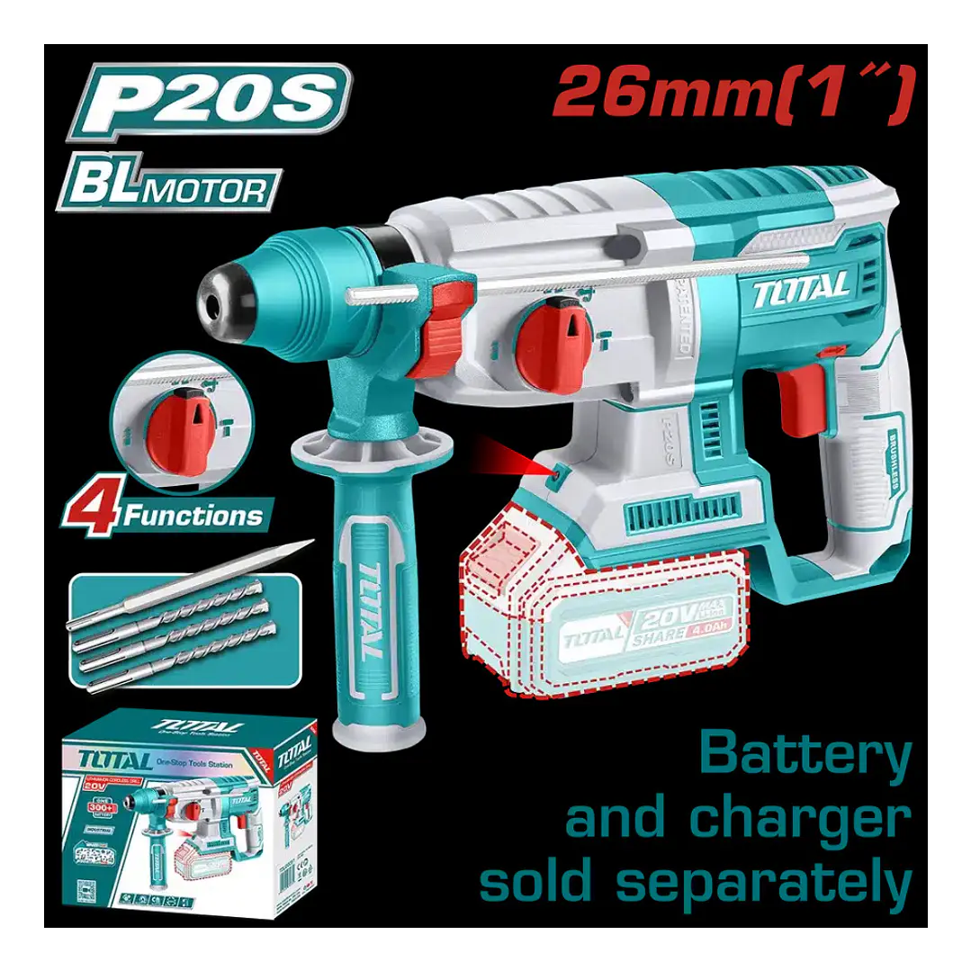 ROTOMARTILLO INALAMBRICO 20V 2,5J SDS PLUS Y MANDRIL INTERCAMBIABLE + CARGAD Y BAT TOTAL 1