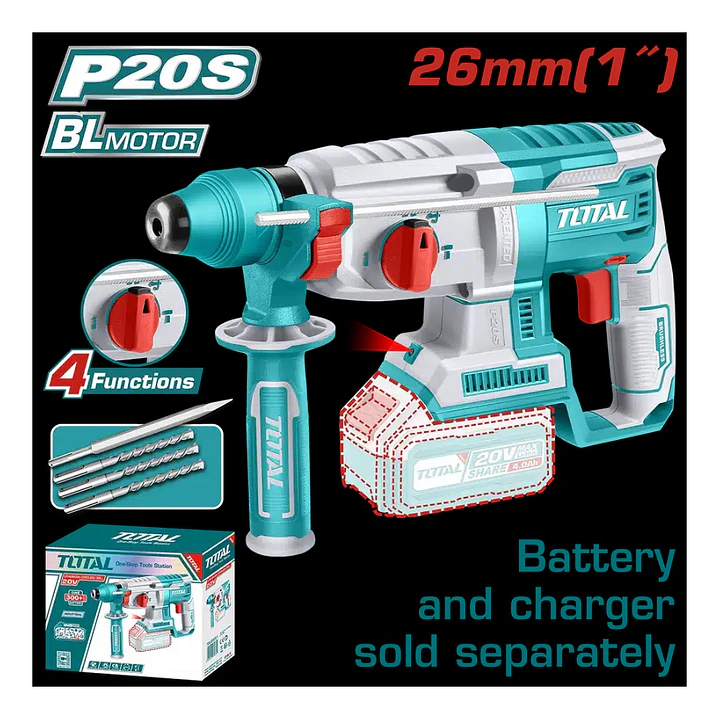 ROTOMARTILLO INALAMBRICO 20V 2,5J SDS PLUS Y MANDRIL INTERCAMBIABLE + CARGAD Y BAT TOTAL 1
