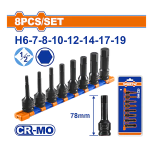 SET 8 DADOS LARGOS DE IMPACTO 1/2 CR-MO WADFOW