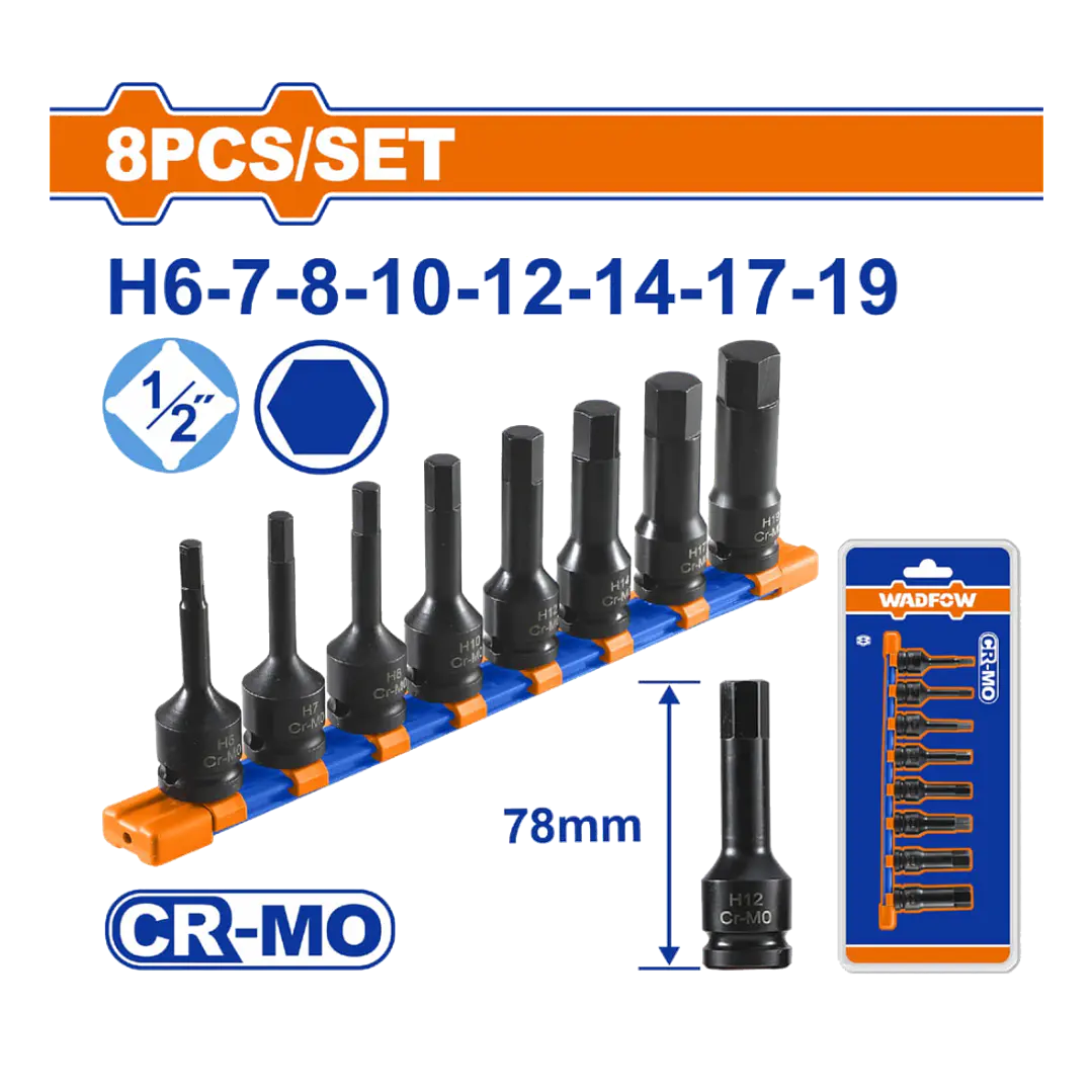 SET 8 DADOS LARGOS DE IMPACTO 1/2 CR-MO WADFOW 1