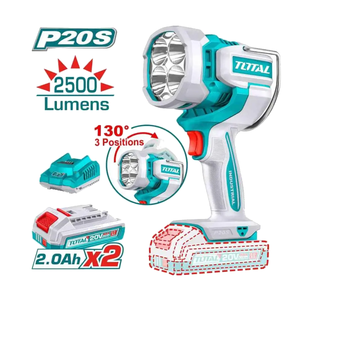 LAMPARA DE TRABAJO INALAMBRICO 20V 2500LUM CON BAT Y CARG TOTAL 1