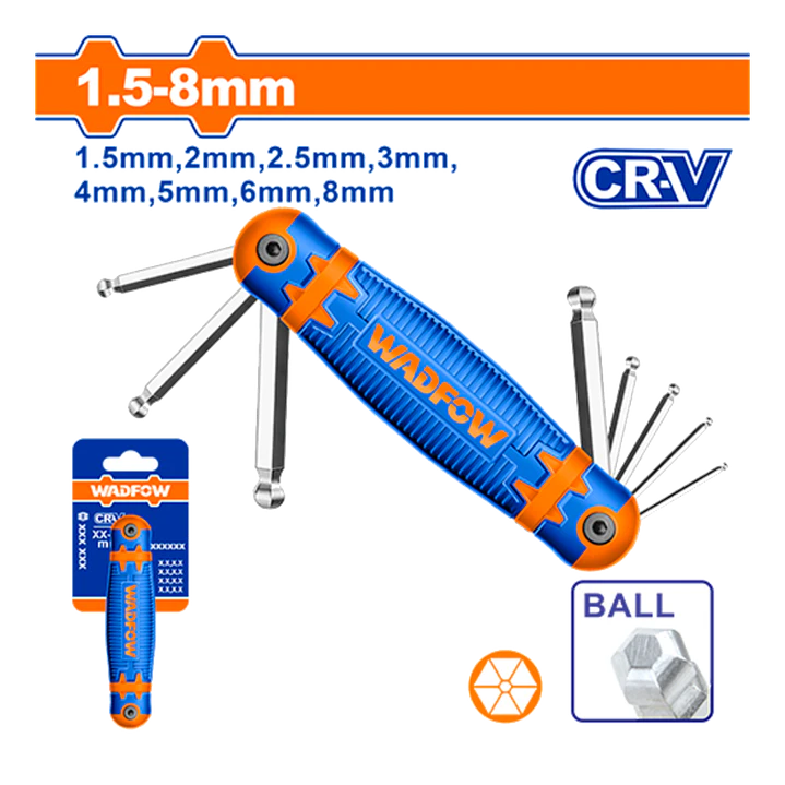JUEGO 8 LLAVE HEX PUNTA REDONDA WADFOW 1