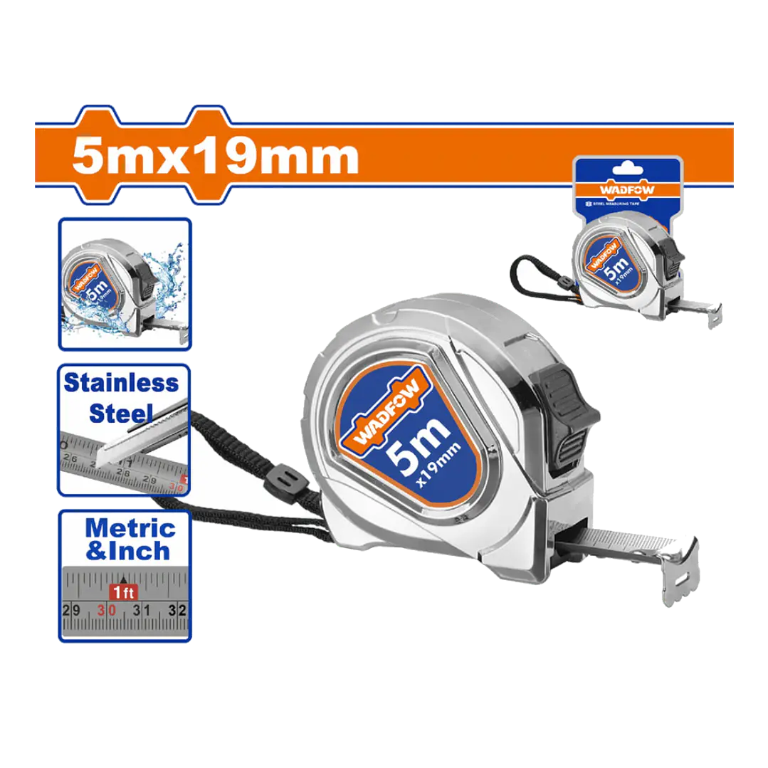 CINTA METRICA ACERO 5MT X 19MM  WADFOW 1