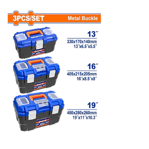 JUEGO DE 3 CAJAS PLASTICAS HEBILLA METALICA WADFOW