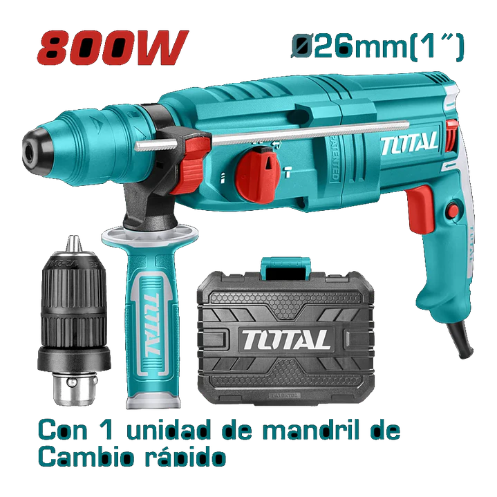 ROTOMARTILLO 800W 2,5J SDS-PLUS+MANDRIL C/ ADAPTADOR TOTAL 1