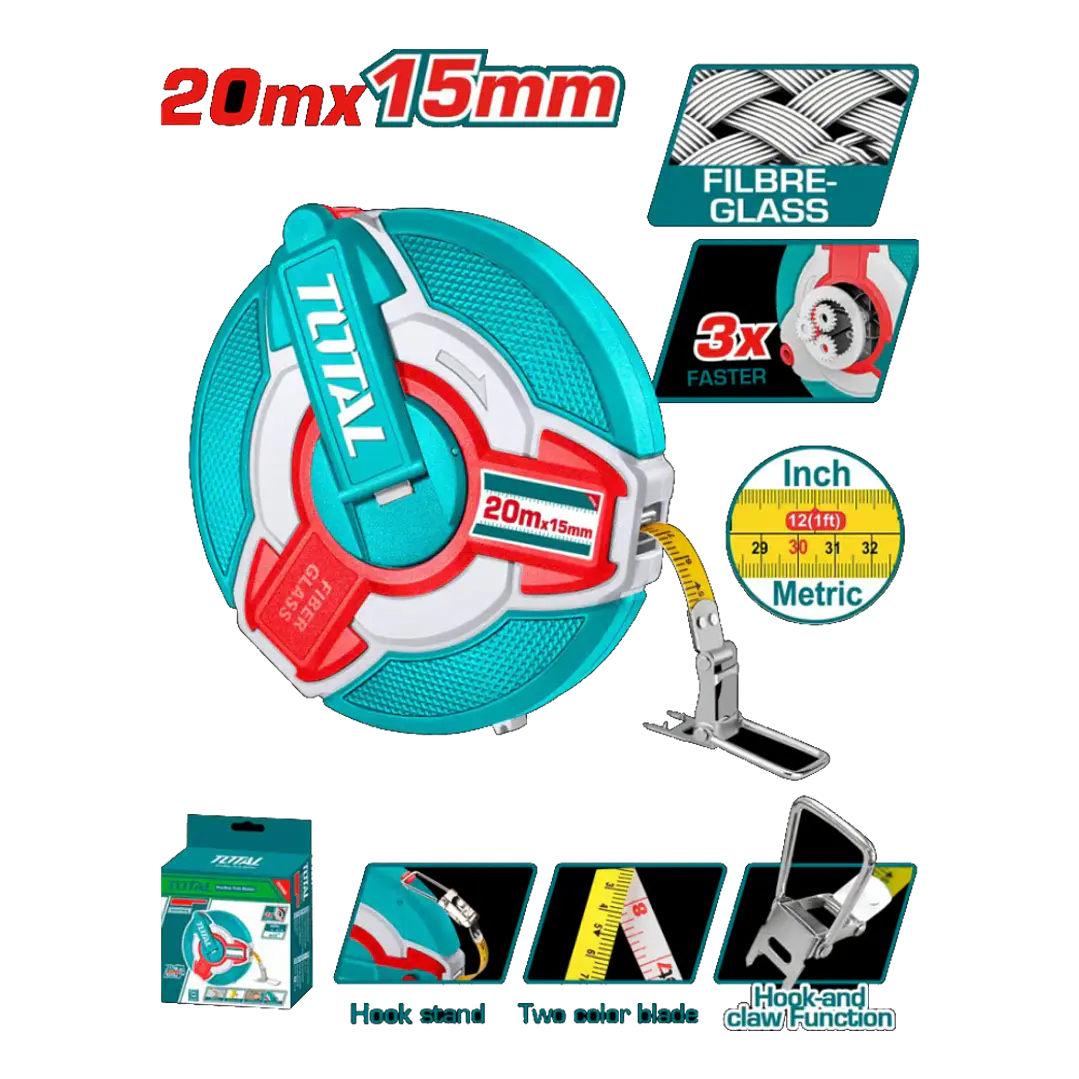 HUINCHA DE MEDIR FIBRA DE VIDRIO 20MTS X 15MM TOTAL 1