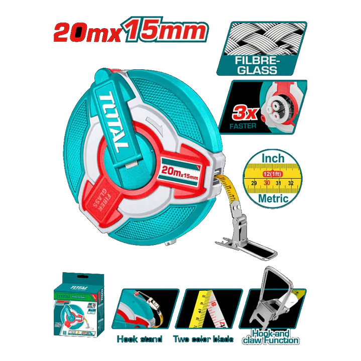HUINCHA DE MEDIR FIBRA DE VIDRIO 20MTS X 15MM TOTAL 1