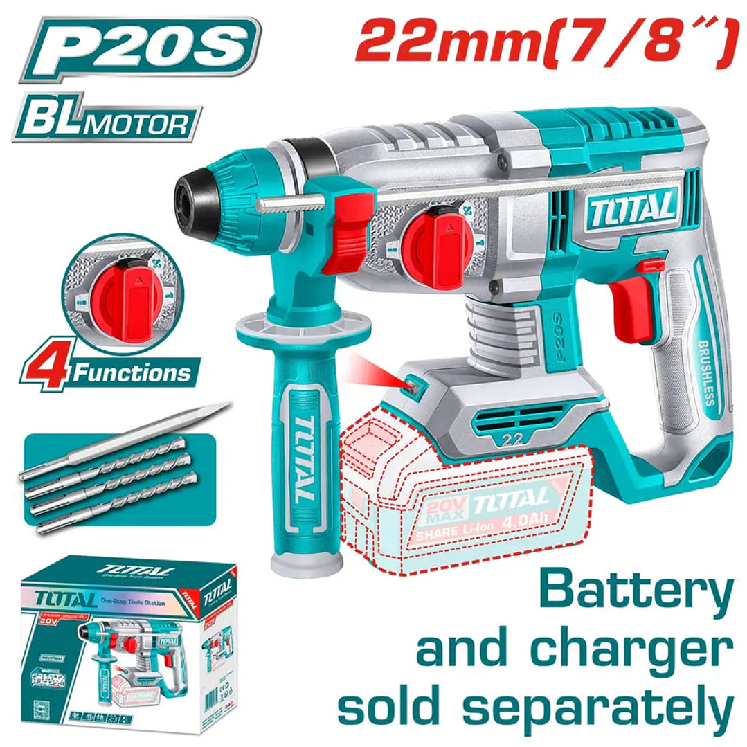 ROTOMARTILLO INALAMBRICO 20V 22MM 2.0J SIN BATERIA SIN CARGADOR TOTAL TRHLI22208 1
