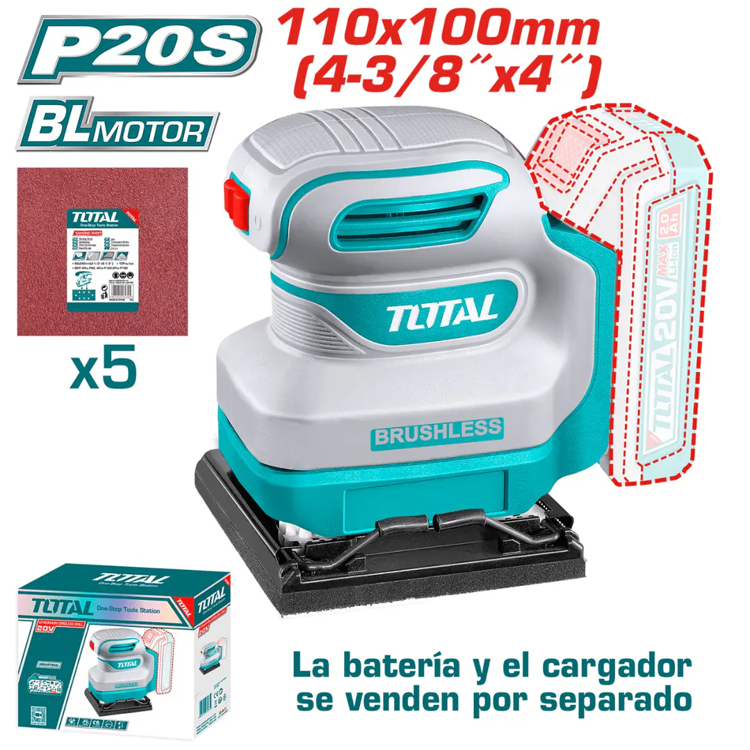 Lijadora Cuadrada Inalambrica 20v 110x100mm Sin Bateria Total Tshsli2024 1