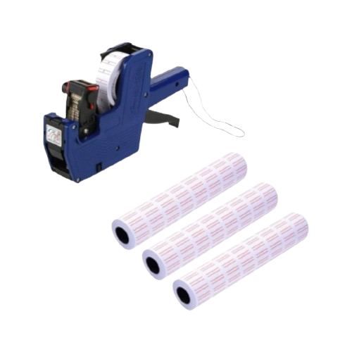 Maquina Etiquetadora de Precios + Tinta de repuesto + Rollo etiquetas de regalo