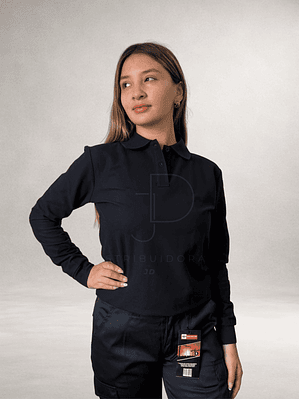Polera Piqué Mujer Manga Larga Negra para Guardia de Seguridad