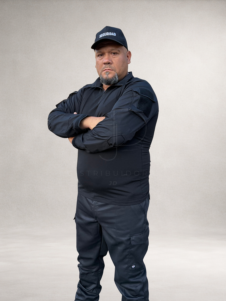 Polera Polo Manga Larga Táctica Negra para Guardia de Seguridad | UPF 50+ 1