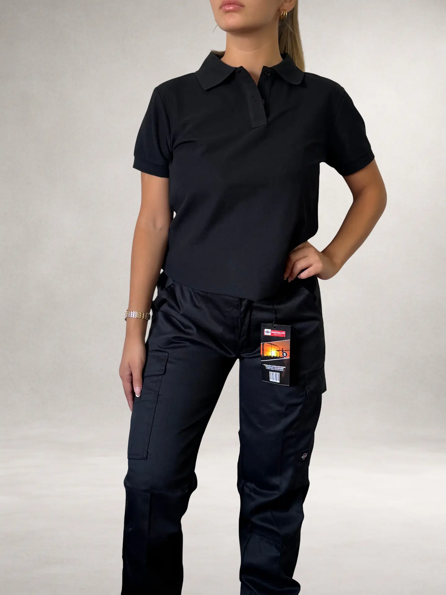 PANTALON CARGO NEGRO GABARDINA - PRACTICAL LINE 1