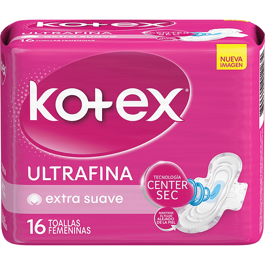 Toalla Femenina Ultrafina Tela con Alas Kotex (6 x 16 UD)