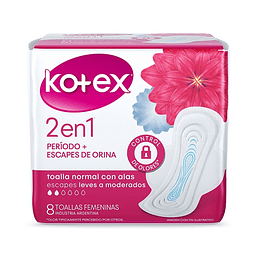 Toalla Femenina Kotex Normal Día Tela con Alas 2 en 1 (4 x 8 UD)