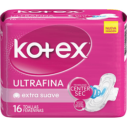 Toalla Femenina Ultrafina Tela con Alas Kotex (4 x 16 UD)