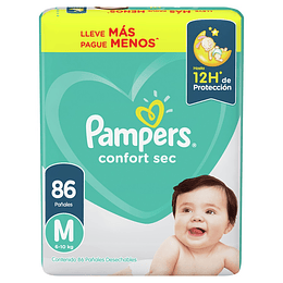 Pañal Pampers Confort Sec Quincenal M (86 Pañales)