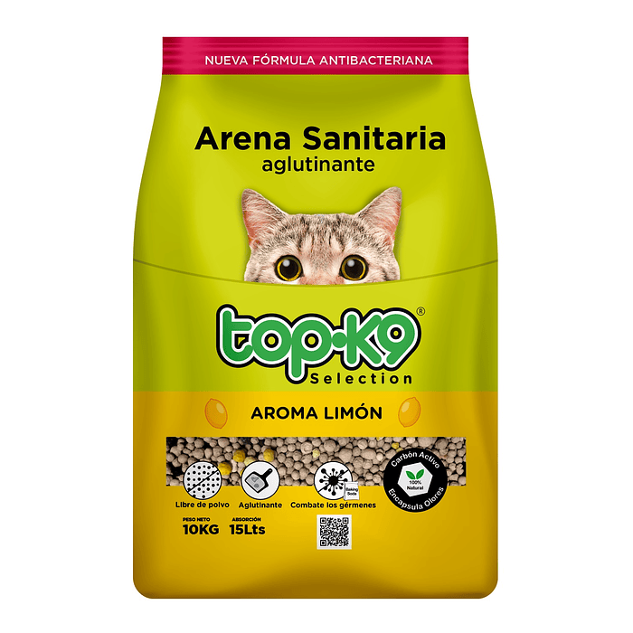 Arena Sanitaria para Gatos Topk9 Aglutinante Limón ( 10 KG )