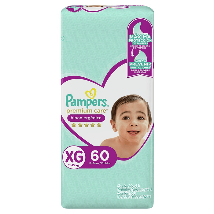 Pañal Pampers Premium Care Quincenal XG ( 60 Pañales )