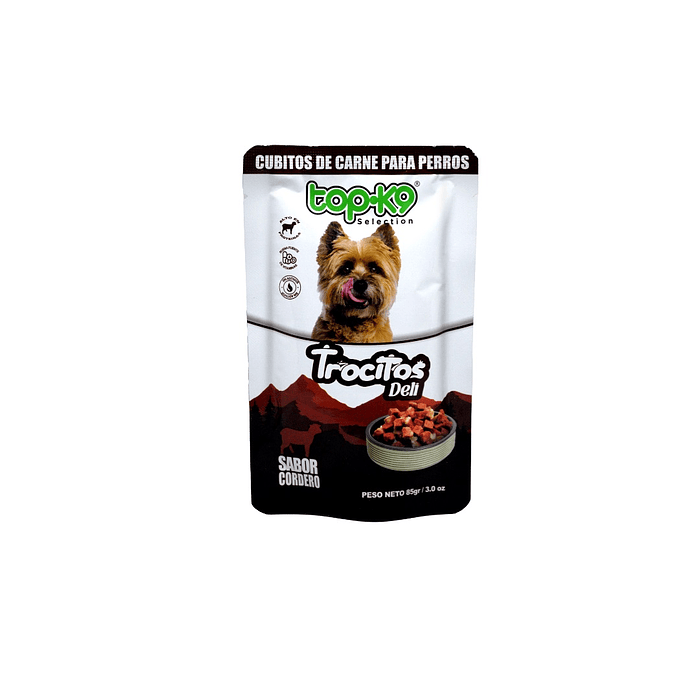 Snack Trocitos Deli para Perros Topk9 Cordero ( 5 x 85 G )