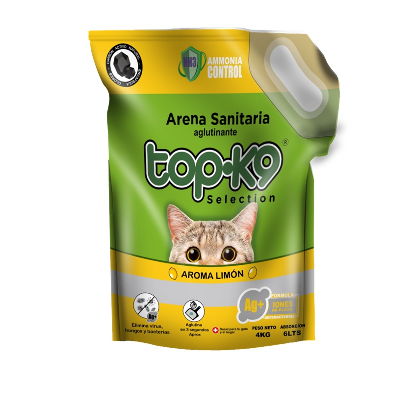 Arena Sanitaria para Gatos Topk9 Aglutinante Limón ( 4 KG )