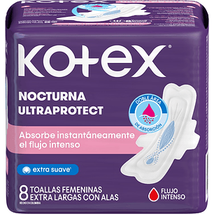 Toalla Femenina Kotex Nocturna Tela con Alas ( 4 x 8 UD )