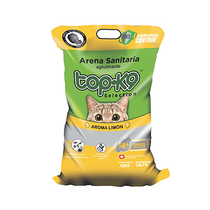 Arena Sanitaria para Gatos Topk9 Aglutinante Limón ( 10 KG )