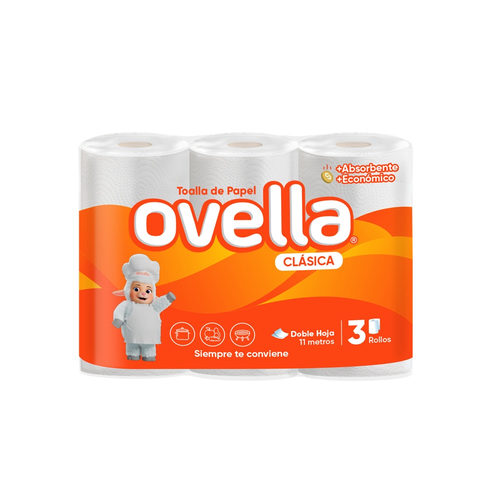 Toalla de Papel Ovella Doble Hoja 11 Metros ( 8 x 3 Rollos )