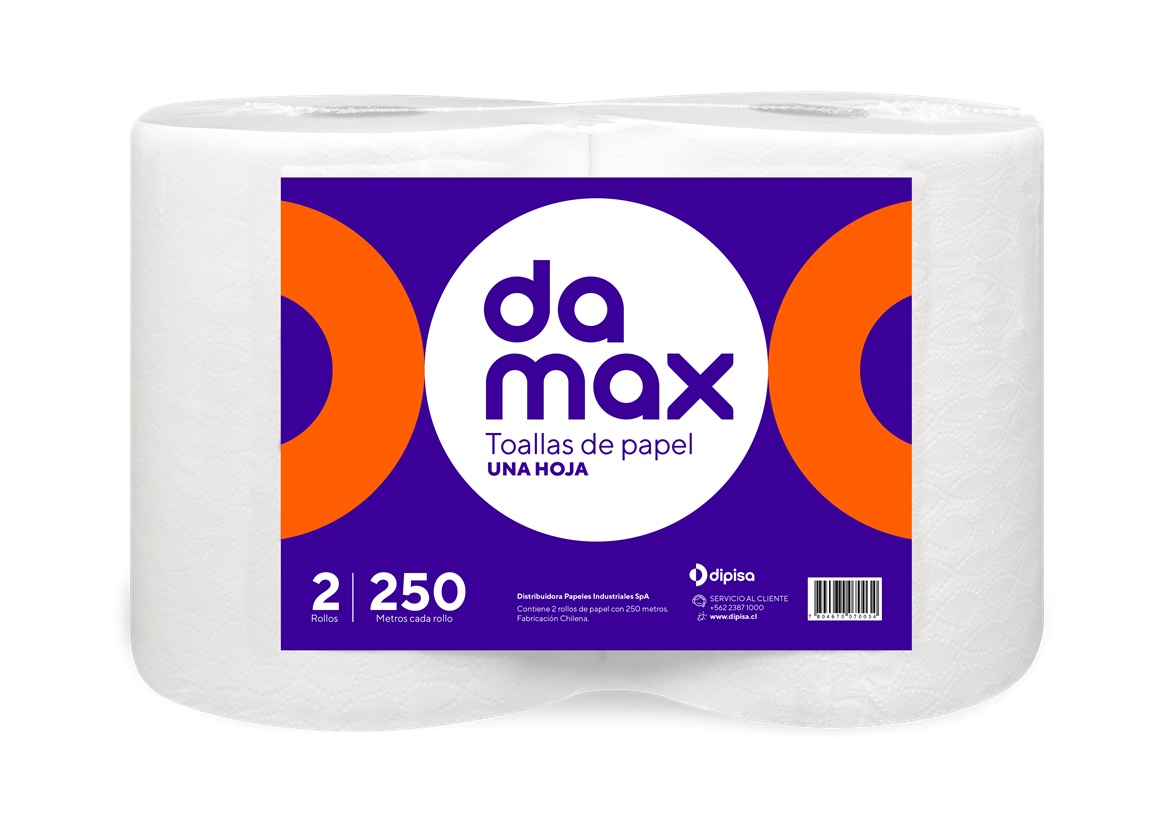 Toalla de Papel Damax 1 Hoja 250 Metros ( 2 x 1 Rollo )
