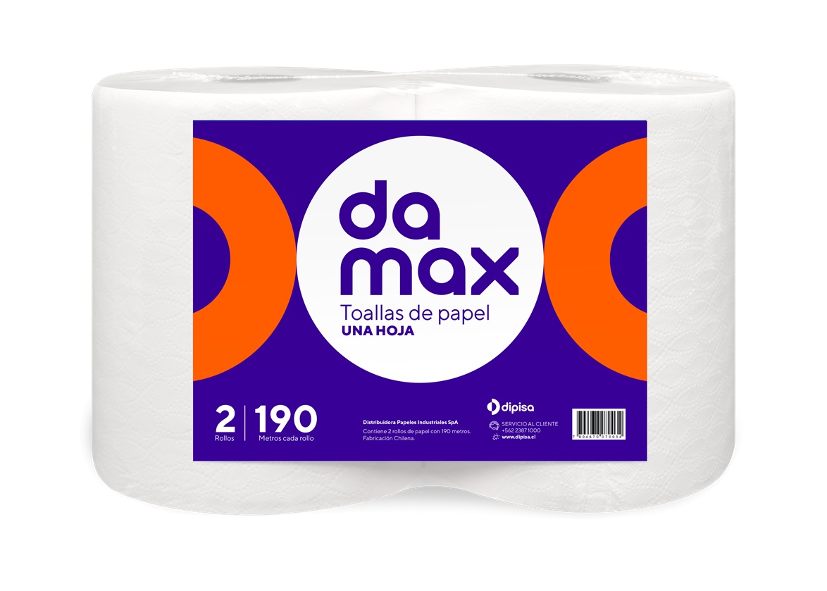 Toalla de Papel Damax 1 Hoja 190 Metros ( 2 x 1 Rollo )