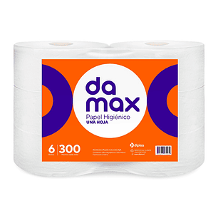 Papel Higiénico Damax 1 Hoja 300 Metros ( 6 x 1 Rollo )