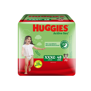 Pañal Huggies Active Sec Quincenal XXXG ( 48 Pañales )