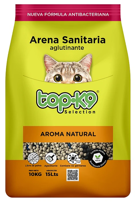 Arena Sanitaria para Gatos Topk9 Aglutinante Natural ( 10 KG )