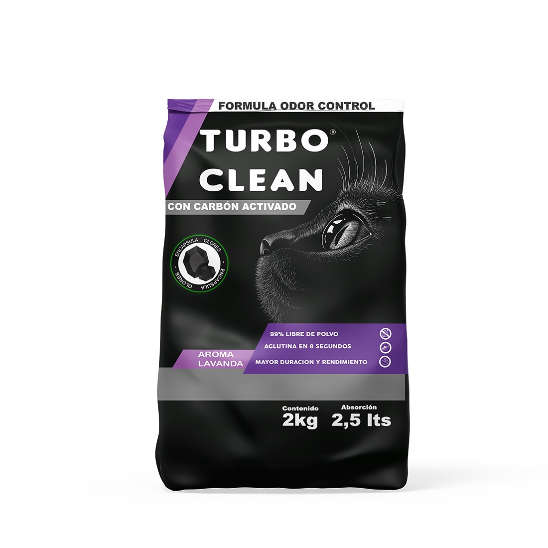 Arena Sanitaria para Gatos Turbo Clean Aglutinante Lavanda ( 2 KG ) 1