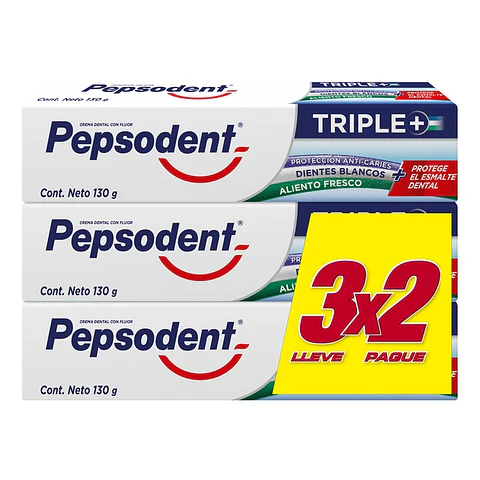 Pasta Dental Pepsodent Triple + ( 3 x 130 G ) x 3