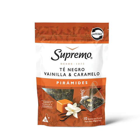 Té Supremo Negro Vainilla Caramelo Pirámides ( 2 x 10 Bolsitas )