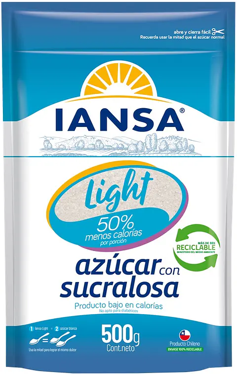 Azucar Light con Sucralosa Iansa ( 5 x 500 G )