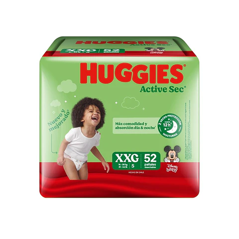 Pañal Huggies Active Sec Quincenal XXG ( 52 Pañales )