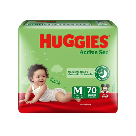 Pañal Huggies Active Sec Quincenal M ( 70 Pañales )
