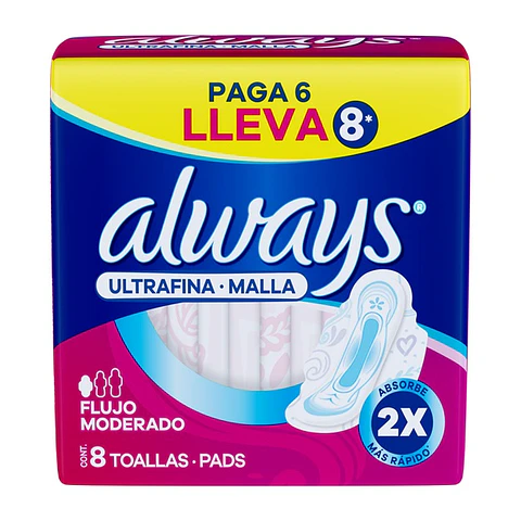 Toalla Femenina Always Ultrafina Malla con Alas ( 3 x 8 UD )